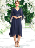 Alaina A-line V-Neck Asymmetrical Chiffon Mother of the Bride Dress With Pleated Appliques Lace STB126P0021845