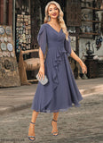 Jasmine A-line V-Neck Tea-Length Chiffon Evening Dress With Pleated STBP0022234