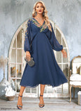 Janiyah A-line V-Neck Tea-Length Chiffon Lace Evening Dress STBP0022357
