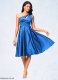 Dakota A-line One Shoulder Knee-Length Satin Cocktail Dress With Beading Pleated STBP0022531