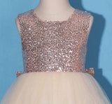 Princess Gold Sequin Shiny Round Neck Flower Girl Dresses with Bowknot, Baby Dresses STB15589