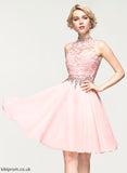 Cocktail Dresses Sequins Chiffon Kaila Cocktail High Lace Neck Knee-Length A-Line With Dress Lace Beading