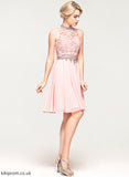 Cocktail Dresses Sequins Chiffon Kaila Cocktail High Lace Neck Knee-Length A-Line With Dress Lace Beading