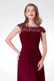 Elegant A Line Cap Sleeve Burgundy Lace Prom Dresses with Chiffon, Bridesmaid Dresses STB15145
