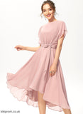 Scoop Chiffon Asymmetrical A-Line Hayley Ruffle With Dress Cocktail Cocktail Dresses Neck Bow(s)