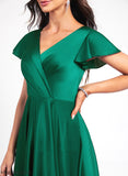 Cocktail Dresses With Dress V-neck Joselyn A-Line Polyester Pleated Asymmetrical Cocktail
