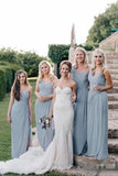 Flowy Long One Shoulder Cheap Chiffon Bridesmaid Dresses With