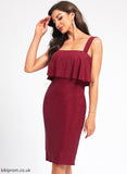 Polyester Knee-Length Cocktail Dresses Kennedy Square Dress Ruffle Cocktail Sheath/Column Neckline With