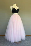 A Line Two Pieces Spaghetti Straps Black And Pink Prom Dresses, Formal STB20386