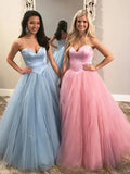 Unique Ball Gown Sweetheart Strapless Tulle Prom Dresses, Cheap Formal STB20474
