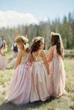 A line Blush Pink Flower Girl Dresses with Sash Gold Top Dresses for Kids STB15545