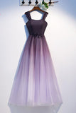Unique A Line Ombre Purple Beading Prom Dresses with Lace up, Long Dance Dresses STB15603