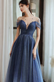 Charming A Line Blue Ombre Tulle Prom Dresses with Open Back, Evening STB20394