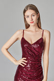 Spaghetti Straps Burgundy Prom Dresses Mermaid Sequins Party Dresses, Dance Dresses STB15412
