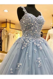 Ball Gown Straps Long Prom Dress Appliques Quinceanera STBPKS9FELB