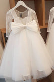 Ball Gown Lace Long Sleeves Flower Girl Dress With Bowknot Back, Round Neck Baby Dresses STB15058