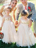 Cute Glitter A Line Gold Sequins Tulle Flower Girl Dresses, Little Girl Dresses STB15573