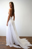 Spaghetti Straps Sweetheart White Lace Wedding Dresses with Chiffon Beach Bridal Dress STB15420