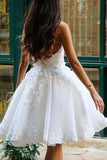 A Line V Neck Ivory Appliques Beads Homecoming Dresses Short Wedding Dresses STB15041