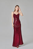 Spaghetti Straps Burgundy Prom Dresses Mermaid Sequins Party Dresses, Dance Dresses STB15412