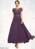 Nataly A-Line Scoop Neck Ankle-Length Chiffon Lace Mother of the Bride Dress With Sequins STB126P0014626