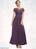 Nataly A-Line Scoop Neck Ankle-Length Chiffon Lace Mother of the Bride Dress With Sequins STB126P0014626
