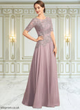 Natalee A-Line Scoop Neck Floor-Length Chiffon Lace Mother of the Bride Dress STB126P0014628