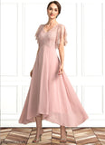 Monica A-line V-Neck Ankle-Length Chiffon Lace Mother of the Bride Dress STB126P0014636