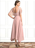 Monica A-line V-Neck Ankle-Length Chiffon Lace Mother of the Bride Dress STB126P0014636