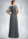 Naomi A-Line V-neck Floor-Length Chiffon Lace Mother of the Bride Dress With Beading Sequins STB126P0014674