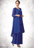 Muriel A-line V-Neck Ankle-Length Chiffon Mother of the Bride Dress STB126P0014729