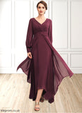 Natalya A-Line V-neck Asymmetrical Chiffon Mother of the Bride Dress With Ruffle STB126P0014732