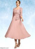 Naomi A-Line Square Neckline Tea-Length Chiffon Lace Mother of the Bride Dress With Beading Sequins STB126P0014789