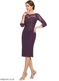 Natalie Sheath/Column Scoop Neck Knee-Length Chiffon Lace Mother of the Bride Dress With Beading STB126P0014794