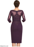 Natalie Sheath/Column Scoop Neck Knee-Length Chiffon Lace Mother of the Bride Dress With Beading STB126P0014794