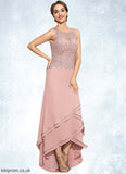 Lola A-Line Scoop Neck Asymmetrical Chiffon Lace Mother of the Bride Dress With Cascading Ruffles STB126P0014845
