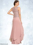 Lola A-Line Scoop Neck Asymmetrical Chiffon Lace Mother of the Bride Dress With Cascading Ruffles STB126P0014845