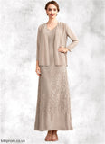 Helga A-Line V-neck Ankle-Length Chiffon Lace Mother of the Bride Dress STB126P0014851