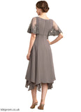 Harper A-Line V-neck Tea-Length Chiffon Lace Mother of the Bride Dress With Beading Sequins STB126P0014852