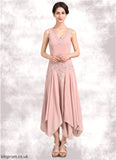 Miya A-Line V-neck Ankle-Length Chiffon Mother of the Bride Dress With Appliques Lace Sequins STB126P0014855