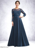 Shyann A-Line Scoop Neck Floor-Length Satin Lace Mother of the Bride Dress With Beading STB126P0014858