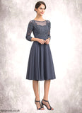Meredith A-Line Scoop Neck Knee-Length Chiffon Lace Mother of the Bride Dress With Beading Sequins STB126P0014861