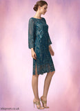 Sahna Sheath/Column Scoop Neck Knee-Length Lace Mother of the Bride Dress With Sequins STB126P0014867