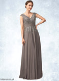Valentina A-Line V-neck Floor-Length Chiffon Lace Mother of the Bride Dress With Ruffle Sequins STB126P0014870