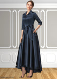 Millie A-Line V-neck Asymmetrical Satin Mother of the Bride Dress With Bow(s) Pockets STB126P0014879