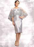 Justine Sheath/Column Scoop Neck Knee-Length Taffeta Lace Mother of the Bride Dress With Beading Sequins STB126P0014886