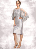 Justine Sheath/Column Scoop Neck Knee-Length Taffeta Lace Mother of the Bride Dress With Beading Sequins STB126P0014886