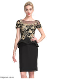 Scarlett Sheath/Column Scoop Neck Knee-Length Chiffon Mother of the Bride Dress With Lace Cascading Ruffles STB126P0014887
