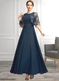 Willow A-Line Scoop Neck Ankle-Length Chiffon Lace Mother of the Bride Dress With Beading Sequins STB126P0014892