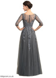Genesis A-Line V-neck Floor-Length Tulle Lace Mother of the Bride Dress With Beading Sequins STB126P0014895